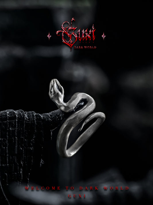 GUXI [Coiling Snake] Dark 925 Silver Ring High-end Retro Ring Personalized Birthday Gift for Boyfriend