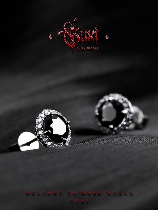 GUXI【Day】Original Black Moissanite Diamond Earrings 925 Silver Single Earrings