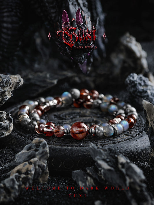 GUXI [Crimson Moon] niche gray moonstone bracelet red glue flower crystal bracelet beads multi-circle jewelry