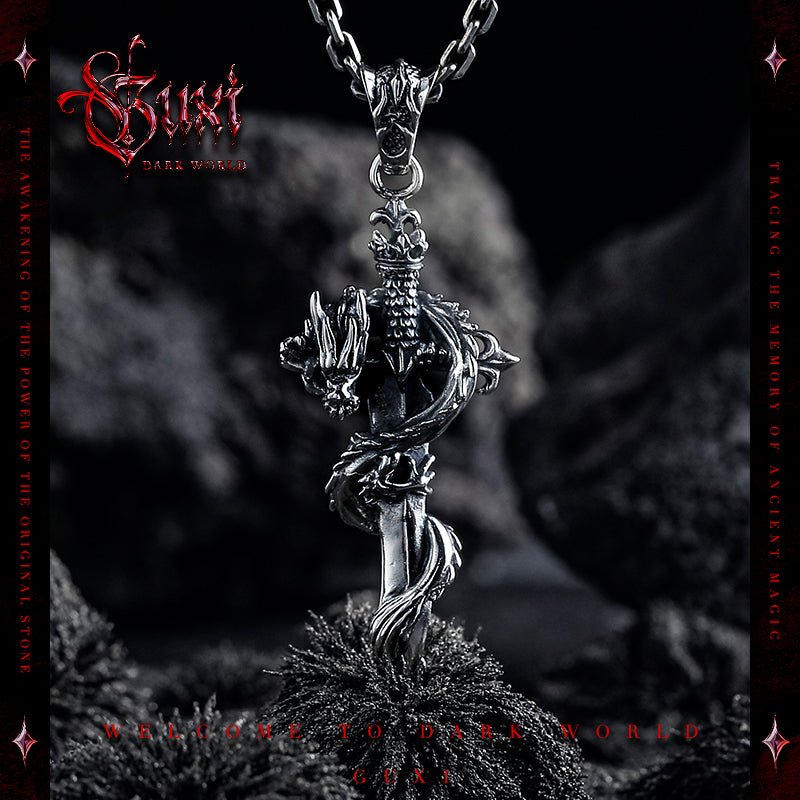 GUXI [Zhu Jiuyin] Coiling Dragon Cross Pendant 925 Silver Necklace with a high-end feel