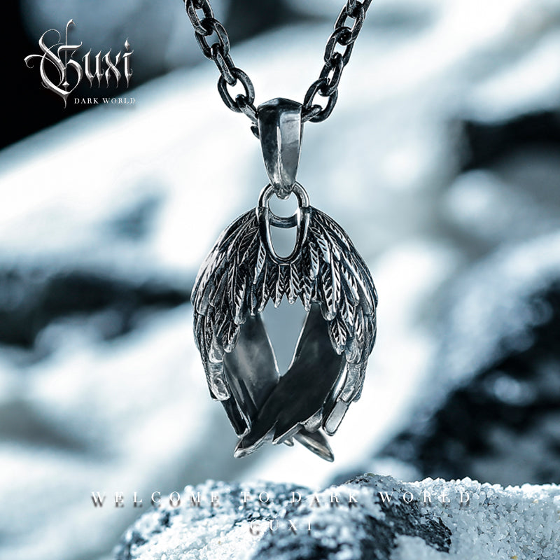 GUXI [Travel] Niche retro 925 silver feather pendant silver necklace with high-end feel