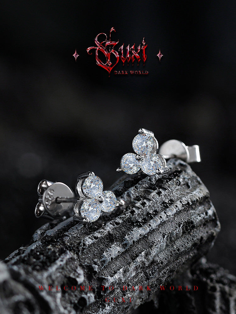 GUXI [Hao] Dark style moissanite earrings single 925 silver earrings