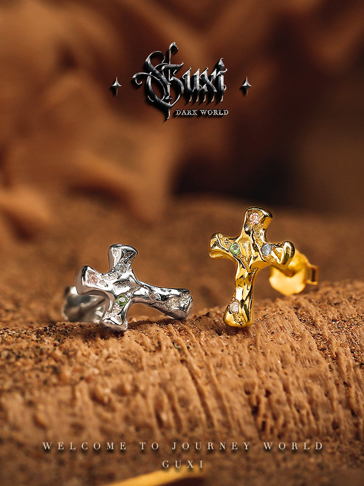 GUXI [Guangyao] niche silver cross earrings