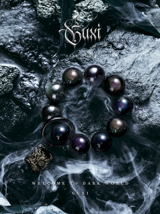 GUXI [Lion Awakening Hand Twist] Original Retro Gold and Silver Obsidian Bracelet High-end Bead Bracelet