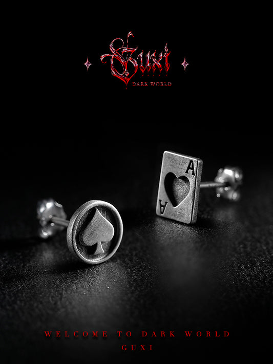 GUXI [Playing Cards] Dark style original retro niche 925 silver earrings with a high-end feel