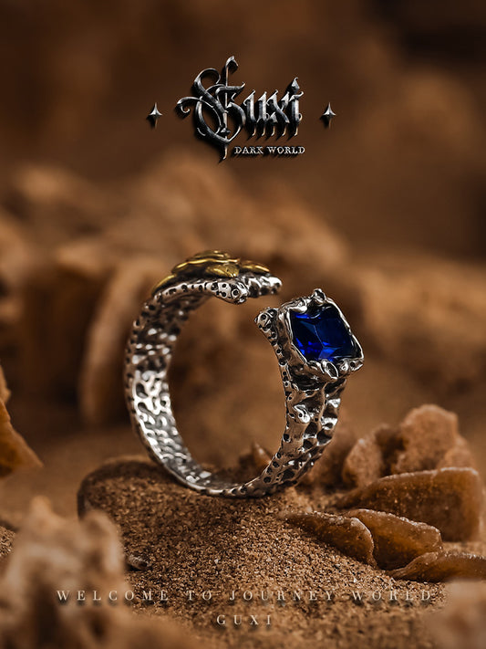 GUXI [Xingli] Retro niche 925 silver rose meteorite ring, high-end ring with personalized opening