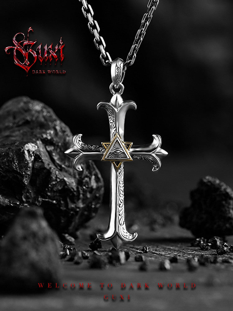 GUXI [Gaze] Eye of Horus Pendant 925 Silver Cross Necklace Retro Silver Jewelry