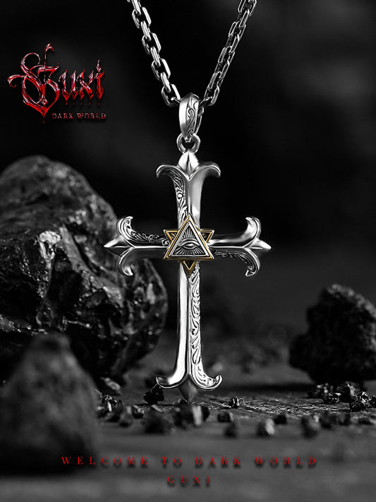 GUXI [Gaze] Eye of Horus Pendant 925 Silver Cross Necklace Retro Silver Jewelry