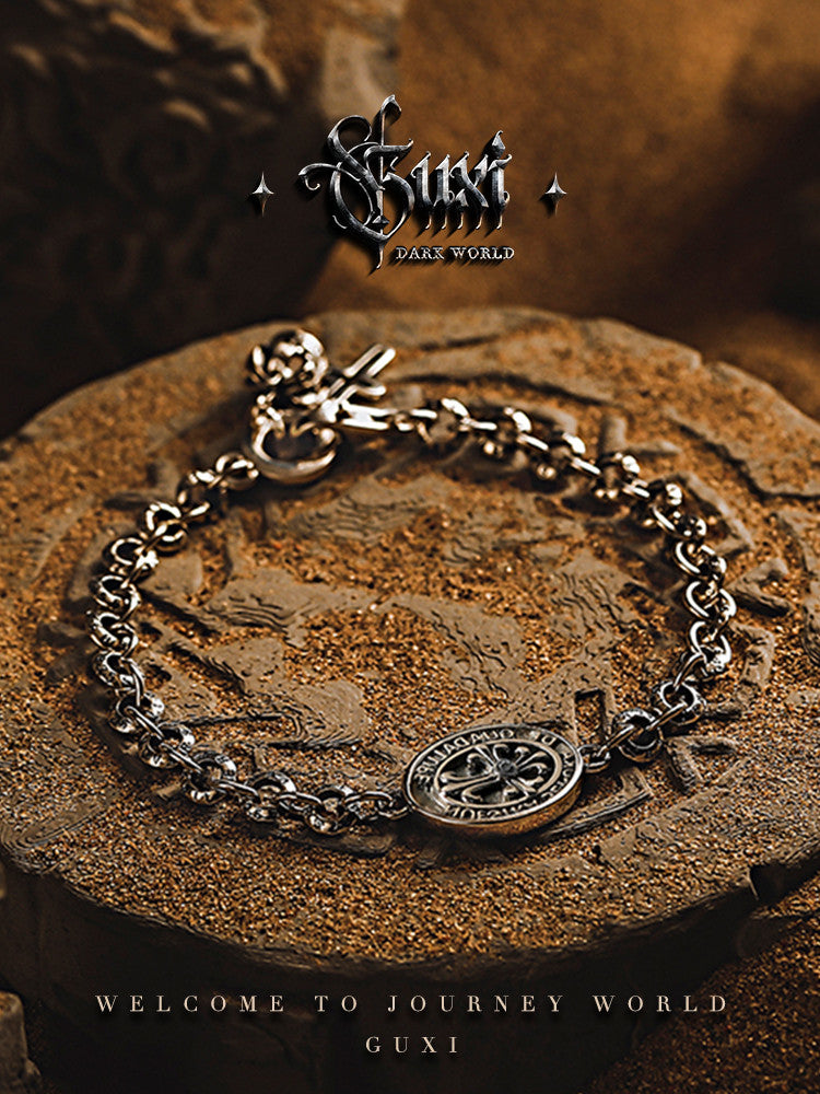 GUXI [Faith] European and American hip-hop retro 925 silver bracelet high-end niche silver jewelry