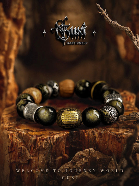 GUXI [Spirit] Gold Obsidian Bracelet High-end Retro Ebony Beads Bracelet Gift