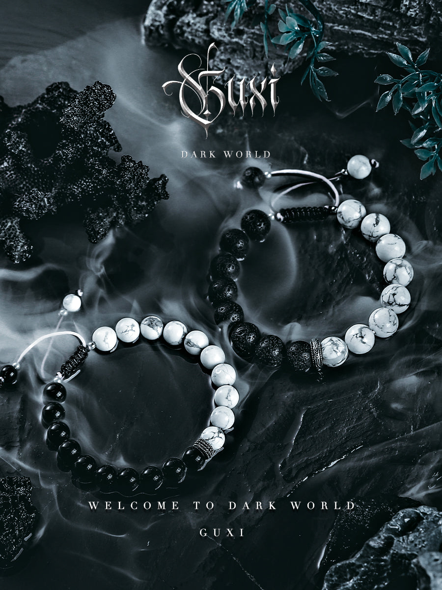 GUXI [Black and White] Obsidian Bracelet High-end Niche Volcanic Stone Bead Bracelet