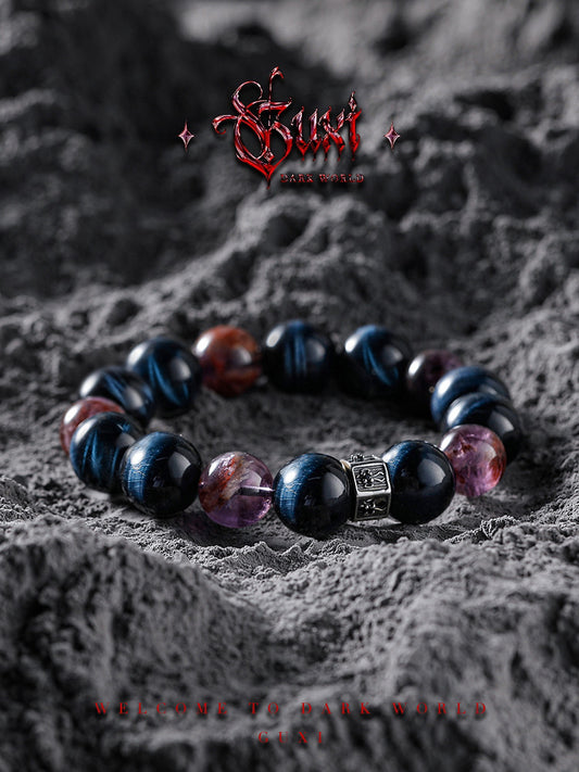 GUXI【Galaxy】Dark style retro purple ghost bracelet high-end blue tiger eye stone bracelet niche jewelry