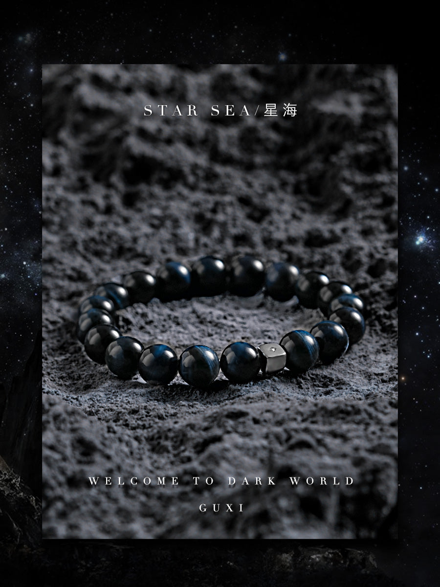 GUXI [Xinghai] dark blue tiger eye stone bracelet trendy high-end bead bracelet niche simple jewelry