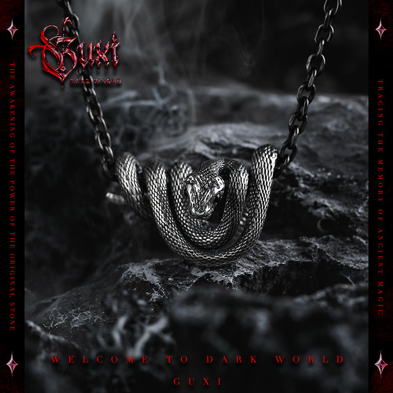 GUXI【Snake God's Bite】Retro high-end 925 silver pendant niche sweater necklace