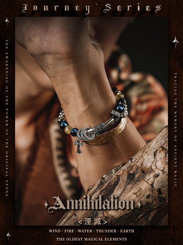 GUXI [Annihilation] Original Blonde Crystal Bracelet Lightning Blue Tiger Eye Stone Bracelet Beads Eagle Eye Stone Niche Accessories