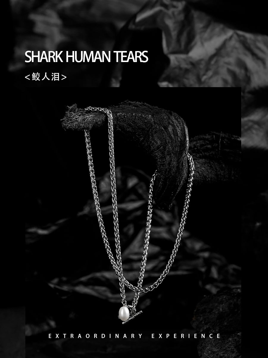 GUXI [Shark Tears] Titanium Steel Necklace High-Quality Pearl Pendant