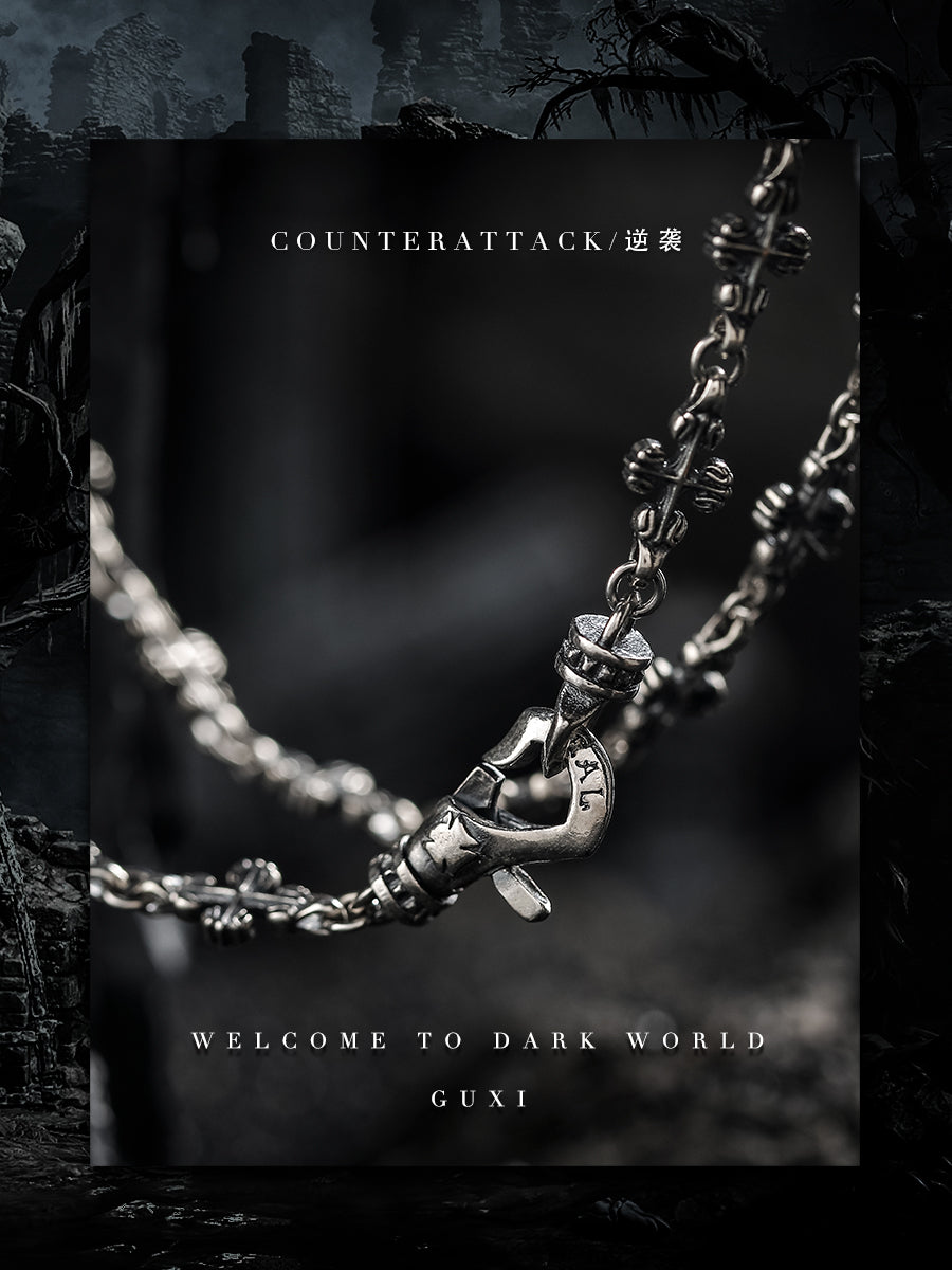 GUXI [Counterattack] 925 silver cross necklace, high-end and personalized hip-hop clavicle chain niche jewelry