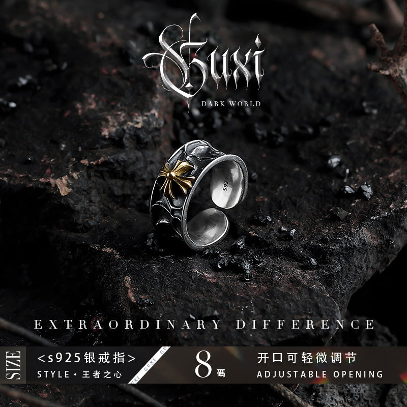 GUXI【Undercurrent】Dark style 925 silver ring niche design ring retro personalized high-end ring