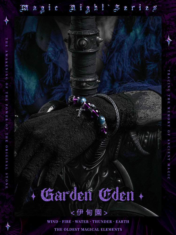 GUXI【Garden of Eden】original silver obsidian bracelet retro amethyst hand beaded jewelry