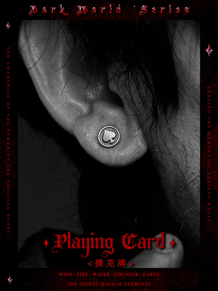 GUXI [Playing Cards] Dark style original retro niche 925 silver earrings with a high-end feel