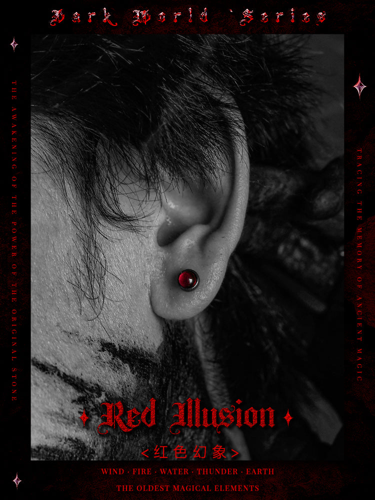 GUXI [Red Illusion] Dark style retro 925 silver earrings high-end ear pierced zircon earrings