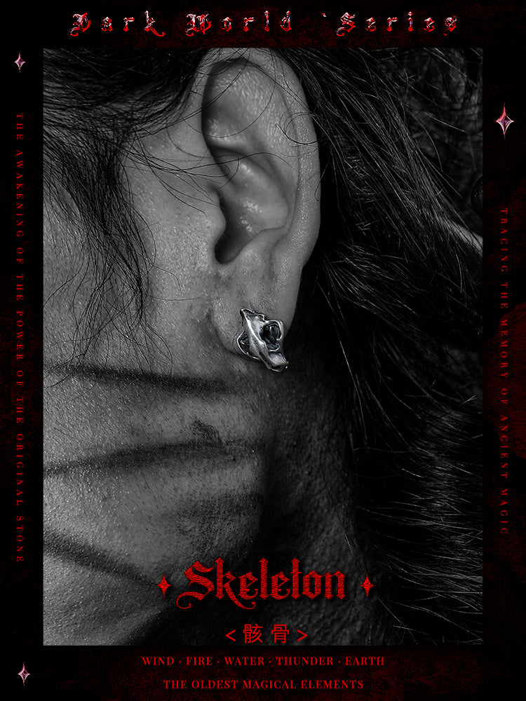 GUXI [Skeleton] Dark Style Personalized 925 Silver Stud Earrings