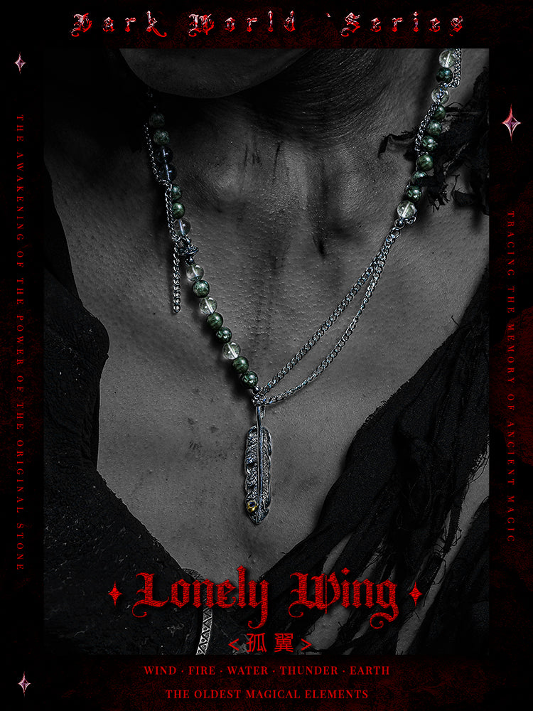 GUXI [Lone Wing] niche green dragon crystal beaded necklace green ghost retro pendant