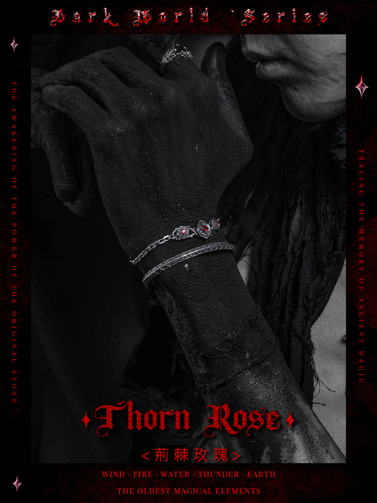 GUXI【Thorn Rose】Dark style niche silver bracelet high-end retro silver jewelry