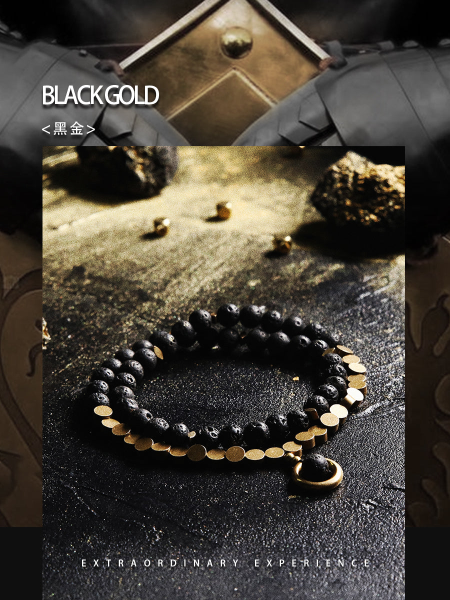 GUXI [Black Gold] Volcanic Stone Multi-layer Bracelet Niche Bead Bracelet High-end Jewelry