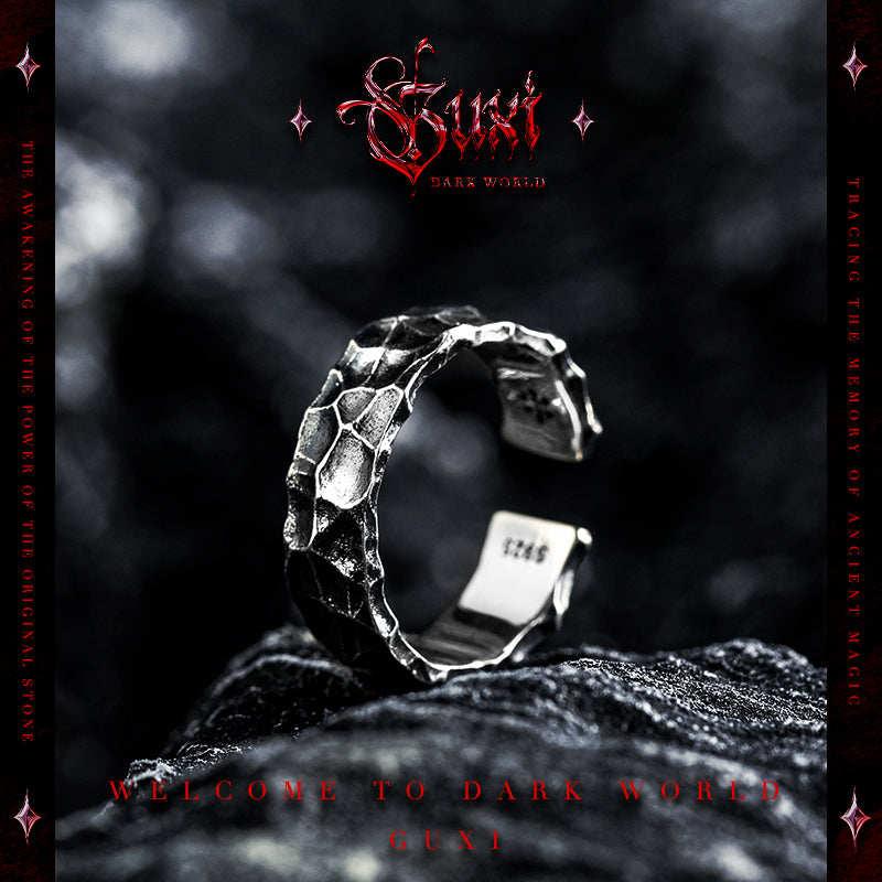 GUXI [Time Fragments] Dark Retro 925 Silver Ring Simple Opening Adjustable High-Level Ring