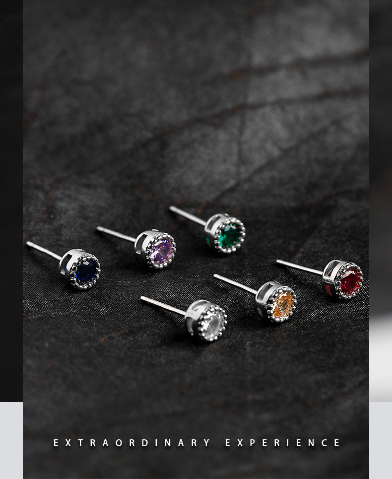 GUXI [dyed] colorful zircon 925 silver stud earrings single high-end