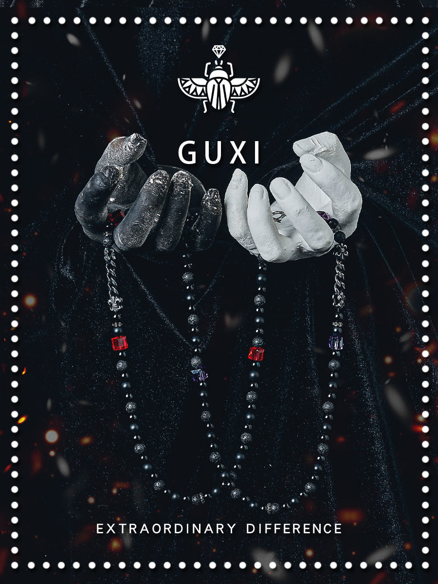 GUXI [Eternal] Dark style niche black agate beaded necklace high-end retro versatile jewelry gift