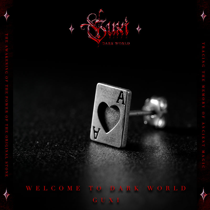 GUXI [Playing Cards] Dark style original retro niche 925 silver earrings with a high-end feel