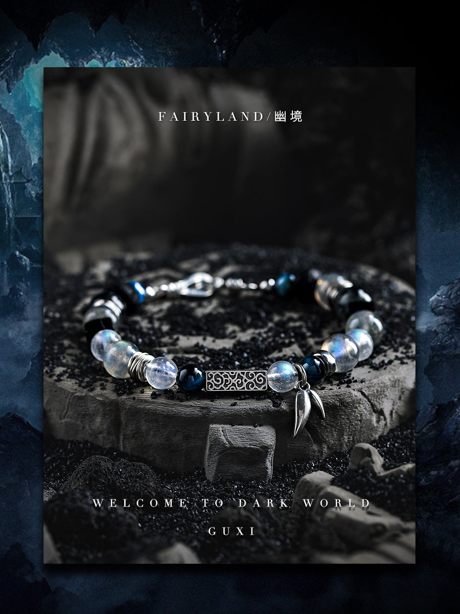 GUXI【Ghostland】Moonstone Bracelet High-end Blue Tiger Eye Bead Bracelet as a Birthday Gift for Your Boyfriend