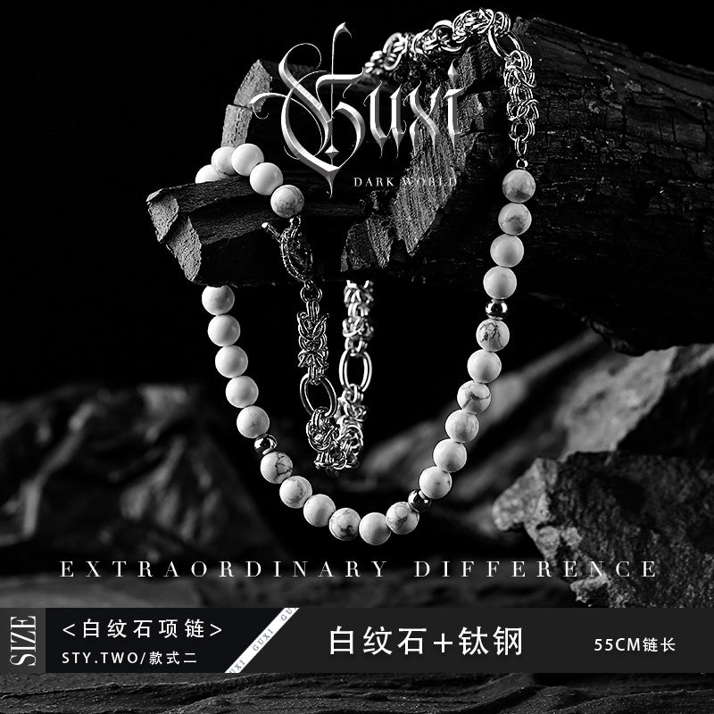 GUXI [Dreams never fall] black agate titanium steel necklace design niche black and white beaded high-end sweater chain