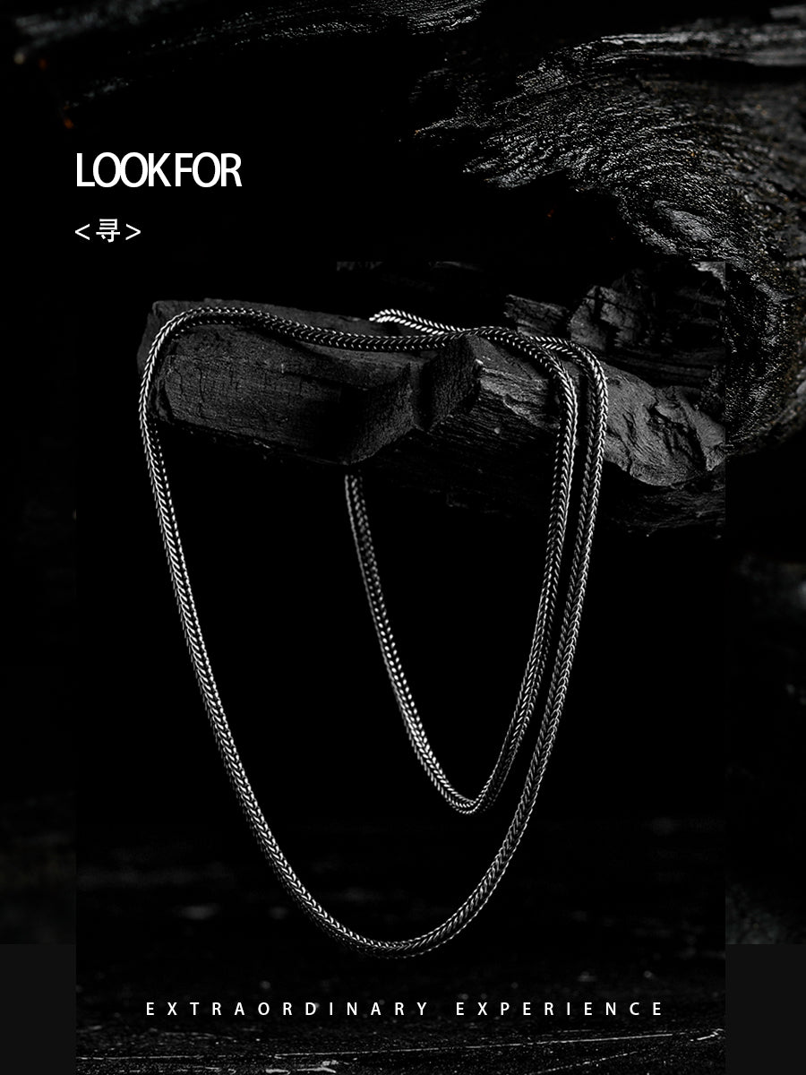 GUXI [Looking for] Dark Style Retro 925 Silver Foxtail Necklace High-Quality Element Chain Versatile Clavicle Chain