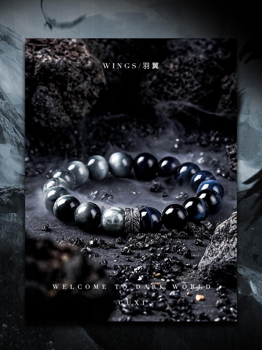 GUXI [Wings] Natural Eagle Eye Stone Bracelet Retro Blue Tiger Eye Stone Bracelet Niche Light Luxury