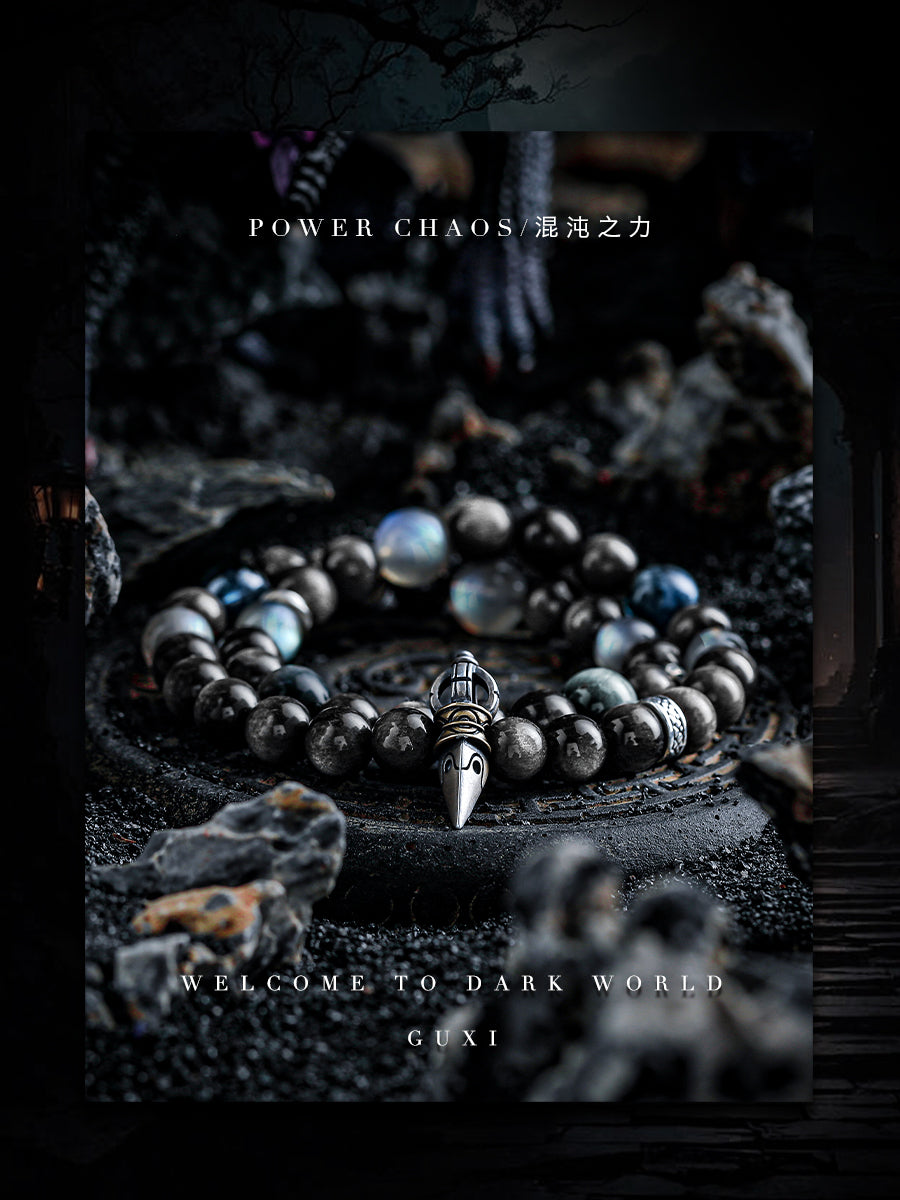 GUXI【Power of Chaos】Silver Obsidian Bracelet Devil Aquamarine Moonstone Bracelet Eagle Eye Stone Jewelry