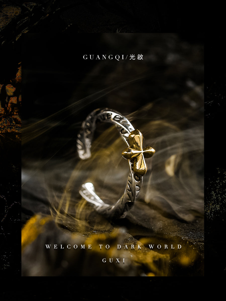 GUXI [Guangqi] Dark Wind Cross 925 Silver Ring High-end Personalized Ring Niche Open Ring