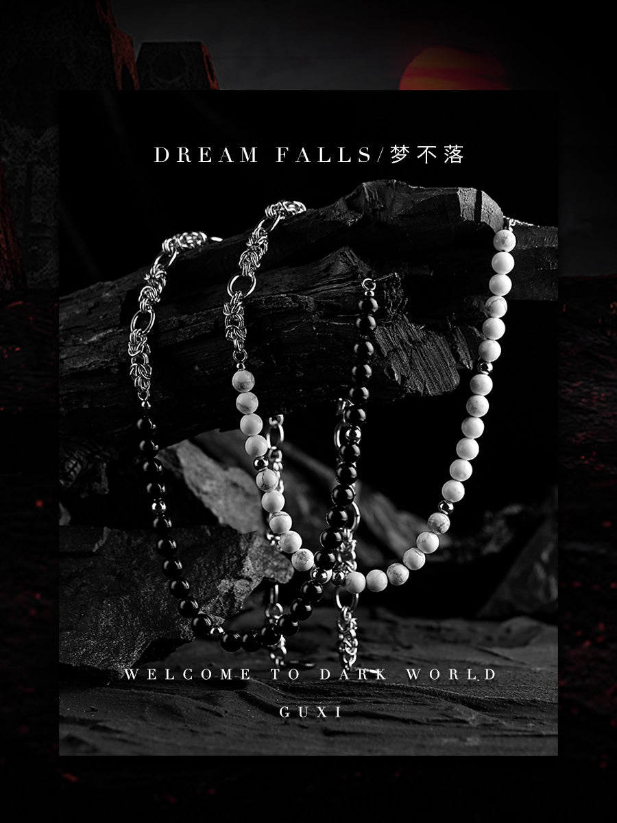 GUXI [Dreams never fall] black agate titanium steel necklace design niche black and white beaded high-end sweater chain