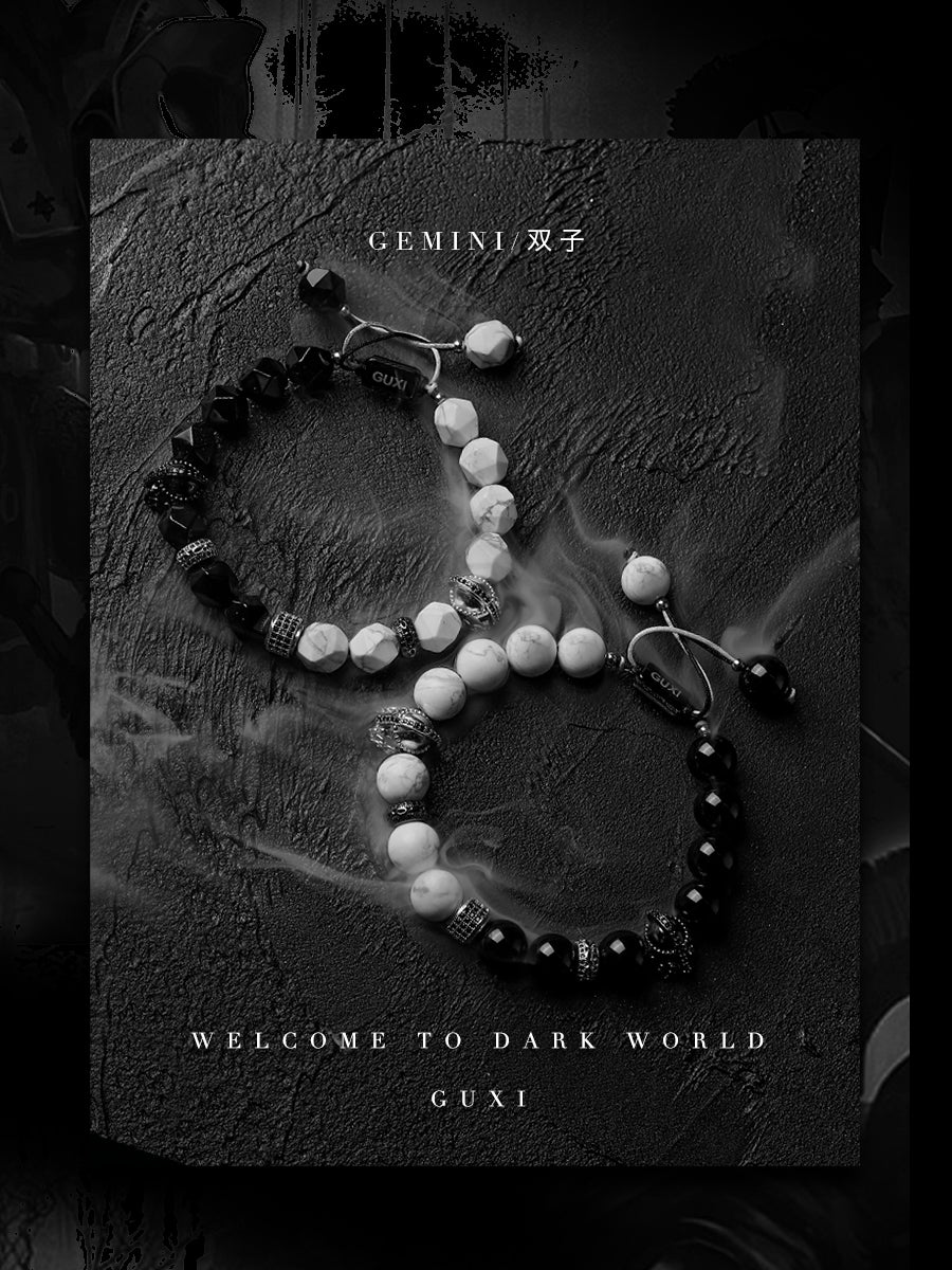 GUXI [Gemini] niche design obsidian bracelet high-end black and white bead bracelet retro jewelry