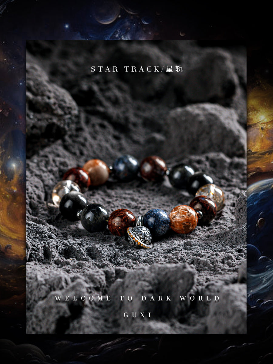 GUXI【Star Track】Silver Obsidian Bracelet High-end Super Seven Crystal Bracelet Beads Peter Stone Jewelry