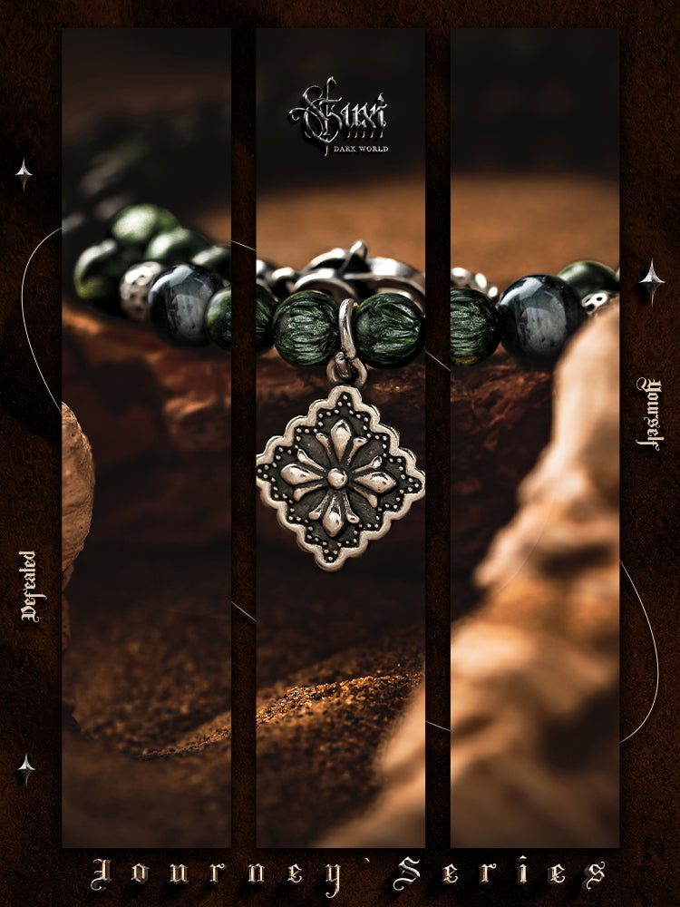 GUXI [Kong Ming] Green Dragon Crystal Bracelet High-end Retro Eagle Eye Stone Bracelet Beads Double-layered Jewelry Niche