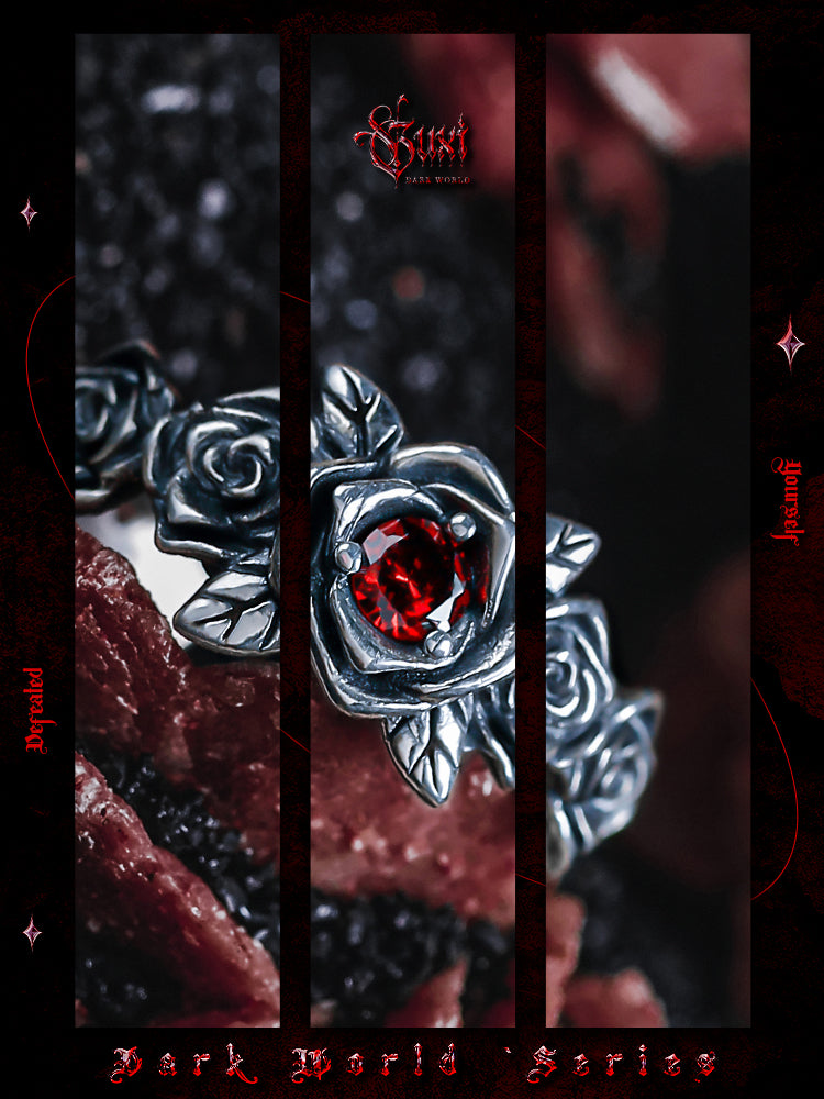 GUXI【Wither】Dark style retro rose silver ring open ring personalized gift