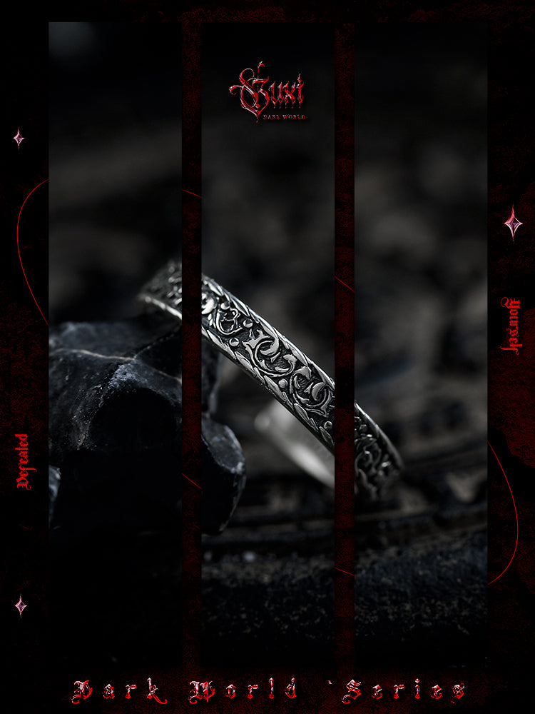 GUXI [Shadow Chaser] Dark style 925 silver ring, high-end niche, cold style, retro personalized open ring