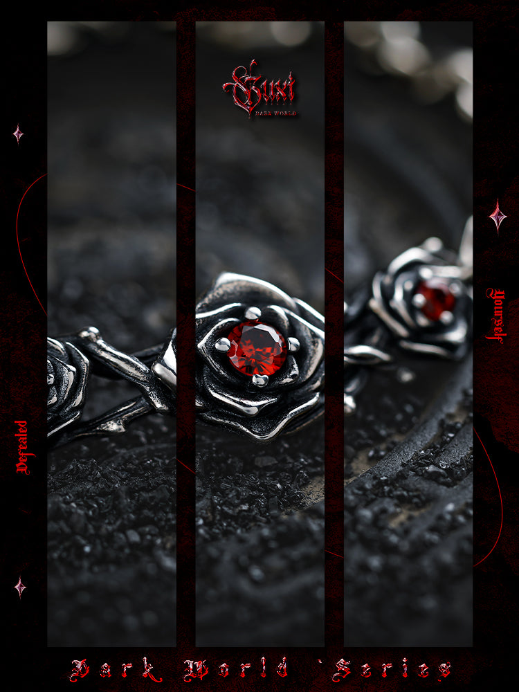 GUXI [Thorn Rose] Dark Style Niche Silver Bracelet High-end Retro Silver Jewelry as a Gift for Your Boyfriend