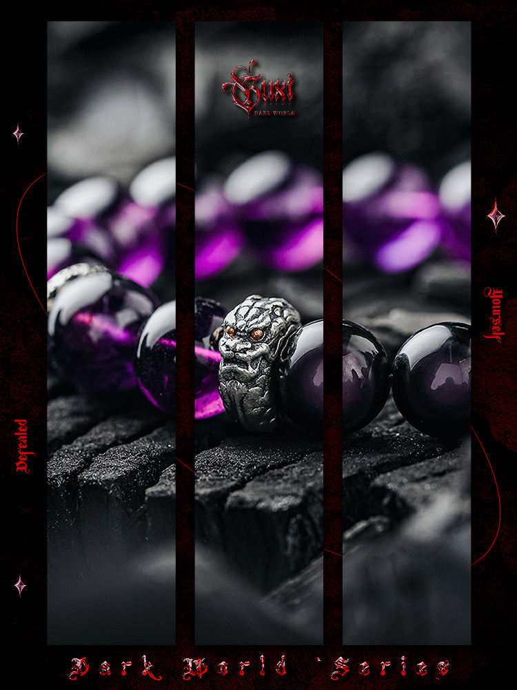 GUXI [Thunder Dragon] Dark style obsidian bracelet, high-end retro amethyst hand beaded jewelry