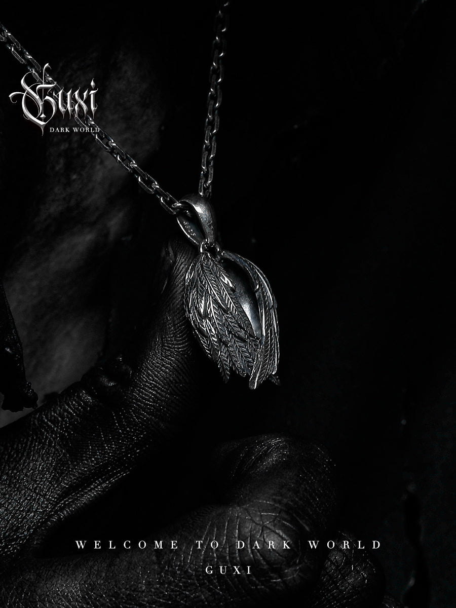 GUXI【Travel】Niche retro 925 silver feather pendant