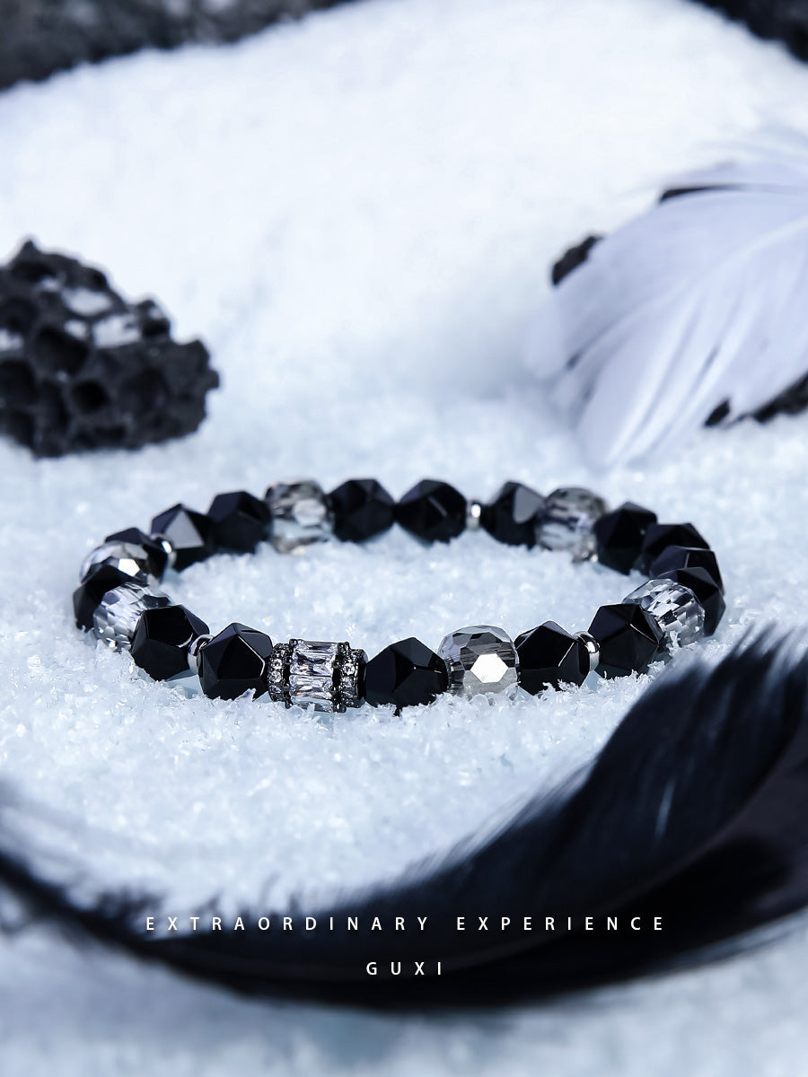 GUXI【Guardian】Silver Obsidian Couple Bracelet Pair Bead Bracelet Gift