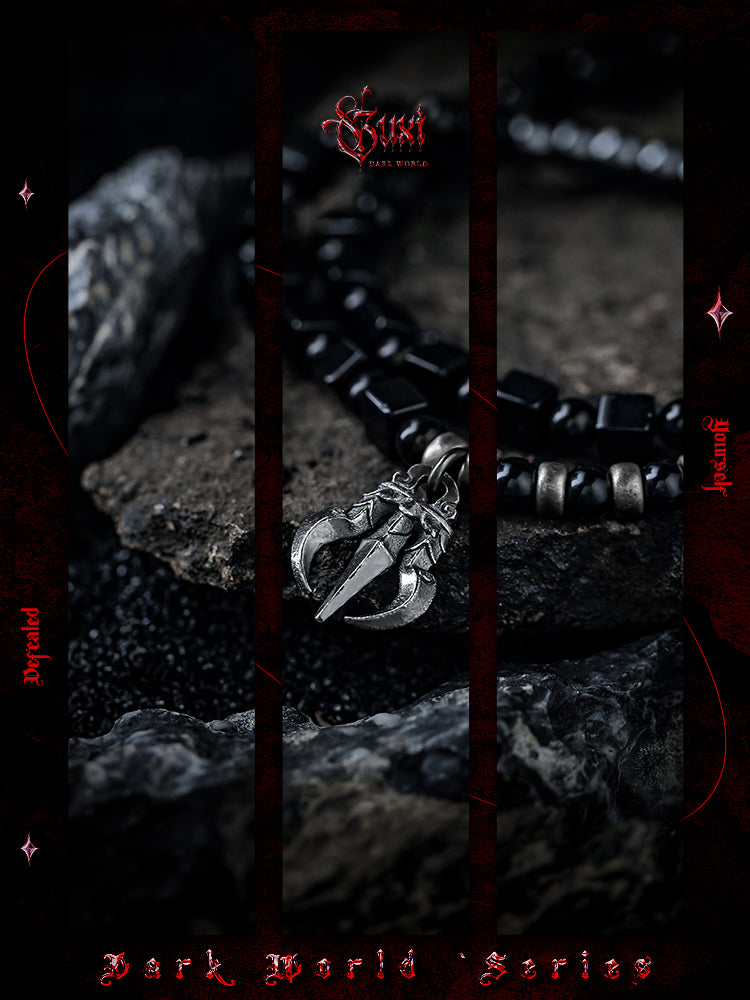 GUXI【Intruder】Dark style retro obsidian bracelet double layer bracelet beads niche jewelry gift